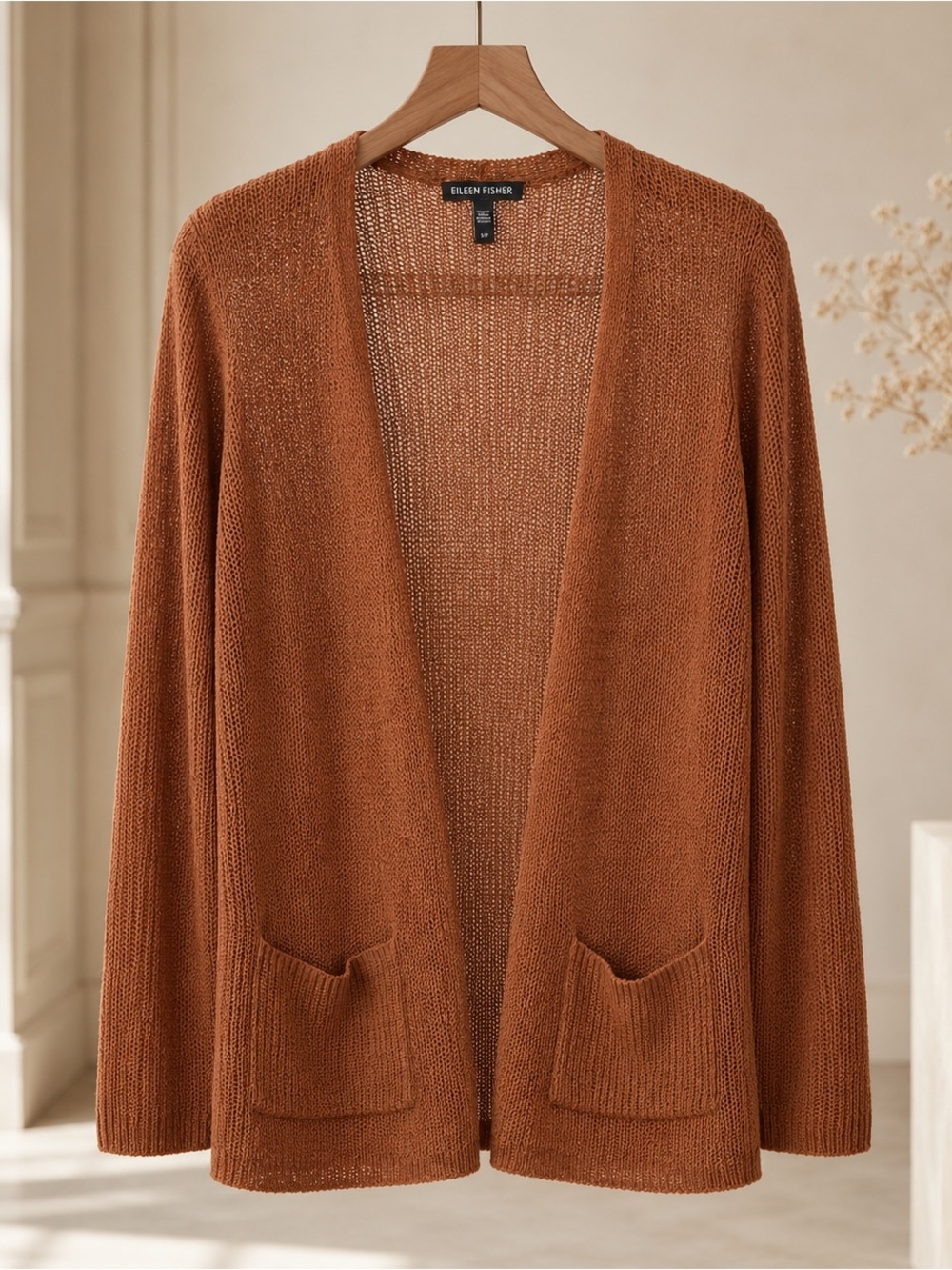 Eileen Fisher Organic Linen Cardigan Nutmeg S
